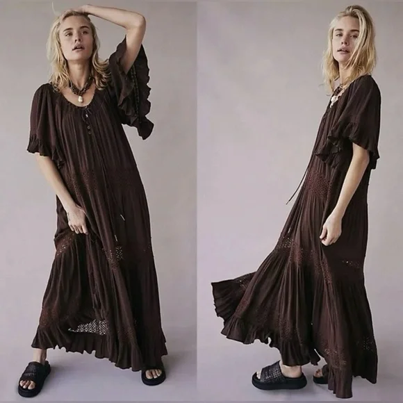 NWOT Free People S Dream On Maxi Dress in Brown New $108 retail - Picture 3 of 6